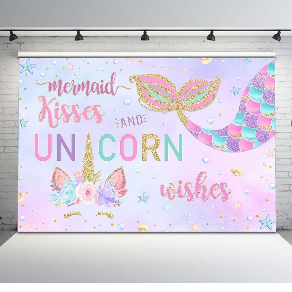 (3/$10) Unicorn Mermaid Birthday Party Backdrop - 3'x5'